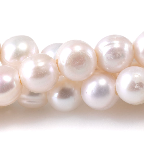 Freshwater Pearl 9mm White Potato Beads with 2mm Large Hole - 8 Inch