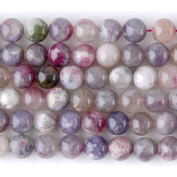 Pink Tourmaline with Leopidolite 10mm Round A Grade - 15-16 Inch