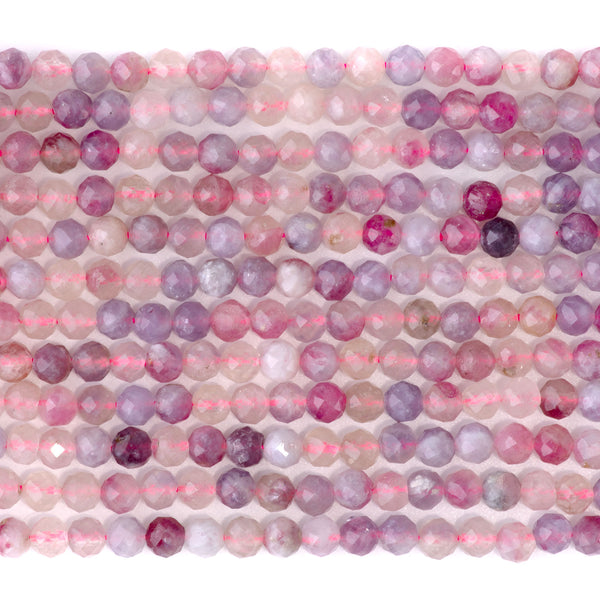 Pink Tourmaline with Lepidolite 4mm Microfaceted Round A Grade - 15-16 Inch