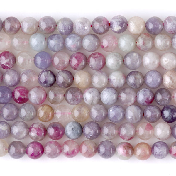 Pink Tourmaline with Leopidolite 6mm Round A Grade - 15-16 Inch