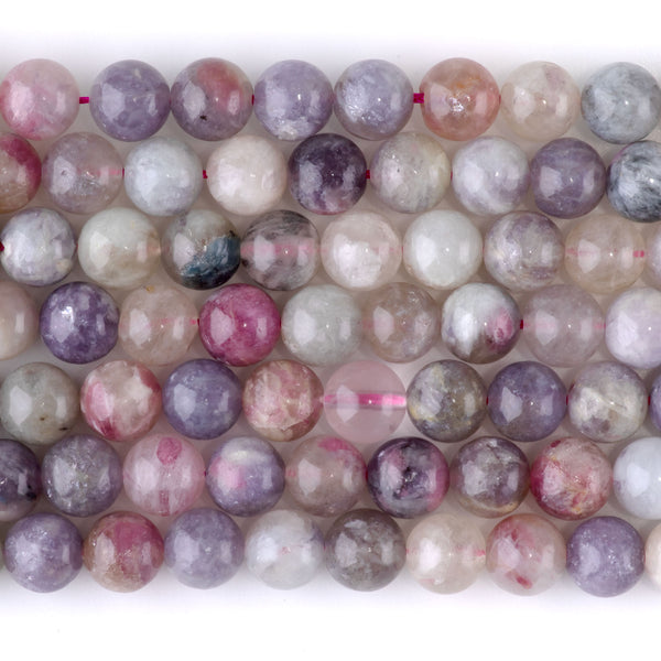 Pink Tourmaline with Leopidolite 8mm Round A Grade - 15-16 Inch