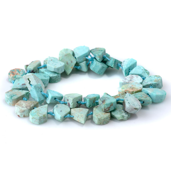 Peruvian Turquoise (Chrysocolla) 9x13-12x16mm Top Drill Irregular Flat Drop - 15-16 Inch