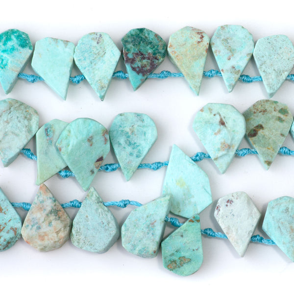 Peruvian Turquoise (Chrysocolla) 9x13-12x16mm Top Drill Irregular Flat Drop - 15-16 Inch