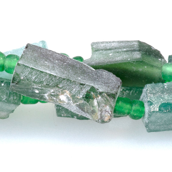 Roman Glass 4x8-9x22mm Free Form Tube with Pendant - 14-15 Inch