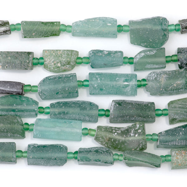 Roman Glass 6x10-14x24mm Free Form Rectangle with Coin Bezel Pendant - 15-16 Inch