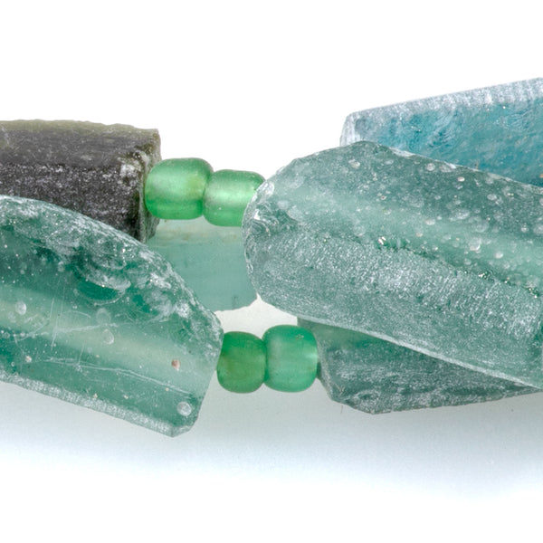 Roman Glass 6x10-14x24mm Free Form Rectangle with Coin Bezel Pendant - 15-16 Inch
