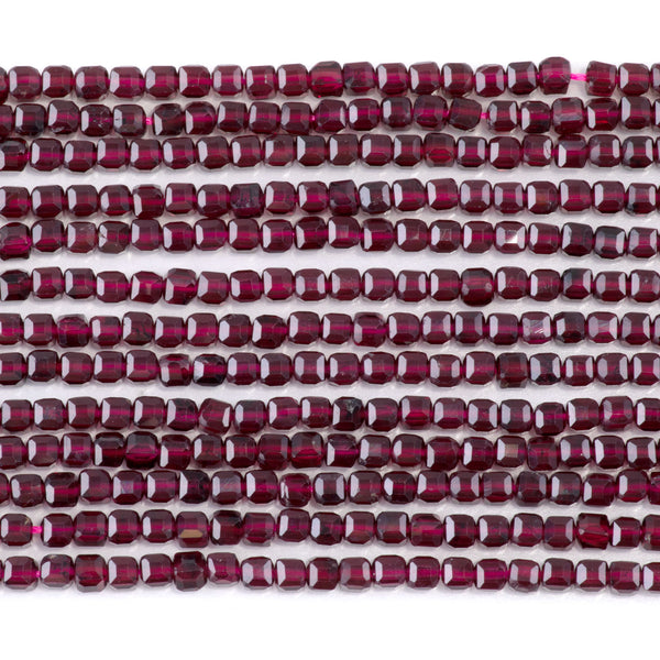 Red Garnet 3mm Table Cut Faceted Cube A Grade Beads - 15-16 Inch