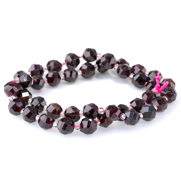 Red Garnet 7x8mm Faceted Round Nugget - 15-16 Inch