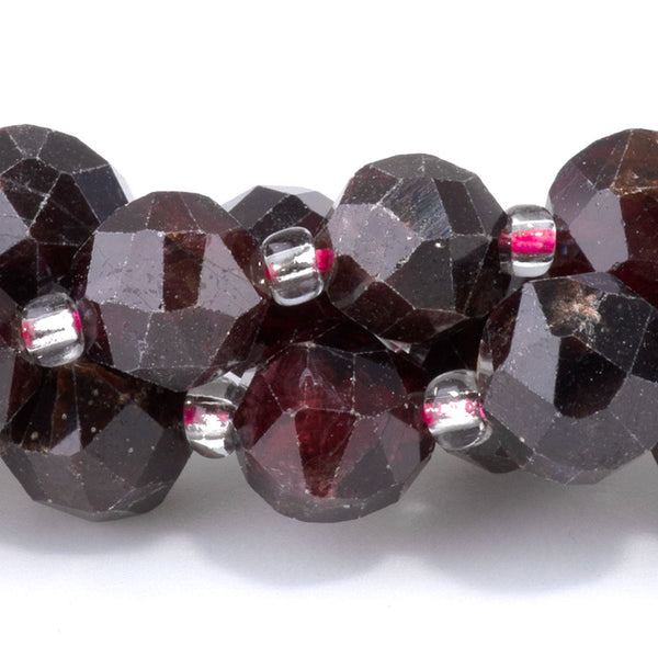 Red Garnet 7x8mm Faceted Round Nugget - 15-16 Inch