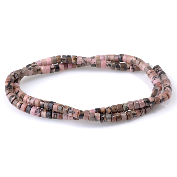 Rhodonite with Matrix 2x4mm Heishi - 15-16 Inch