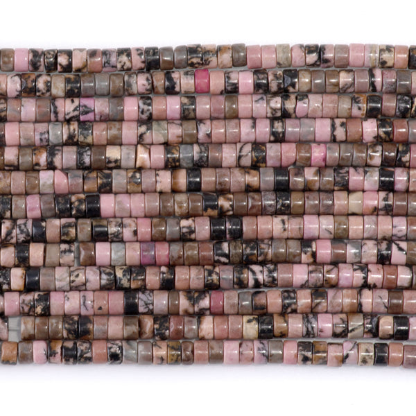 Rhodonite with Matrix 2x4mm Heishi - 15-16 Inch