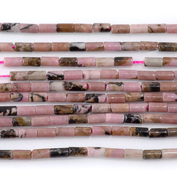 Rhodonite with Matrix 2x4mm Tube - 15-16 Inch