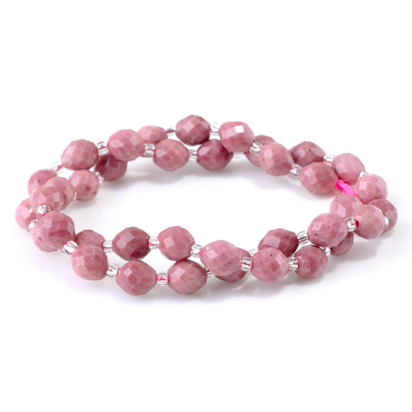 Rhodonite 7x8mm Faceted Rice Bead A Grade - 15-16 Inch
