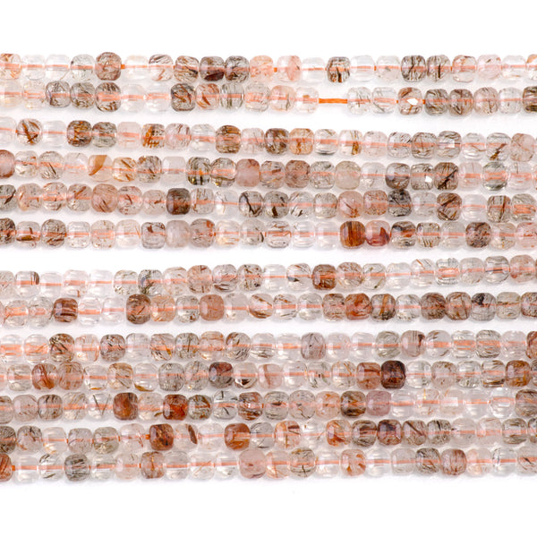 Copper Rutilated Quartz 3mm Table Cut Cube Bead - 15-16 Inch