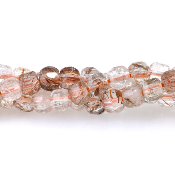 Copper Rutilated Quartz 3mm Table Cut Cube Bead - 15-16 Inch