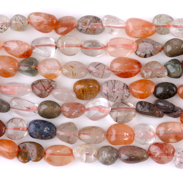 Red Rutilated Quartz 7x9-8x10mm Pebble - 15-16-Inch