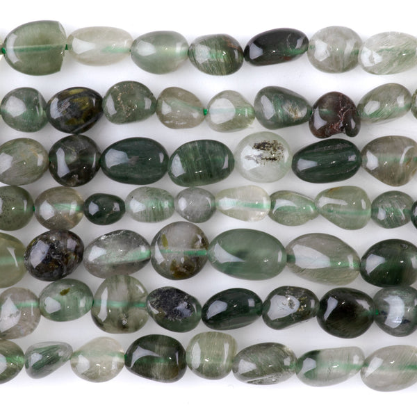 Green Rutilated Quartz 7x9-8x10mm Pebble - 15-16-Inch