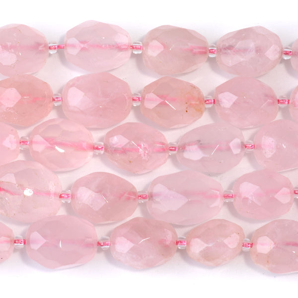 Rose Quartz 10x13-14x17mm Faceted Tumble Nugget - 15-16 Inch