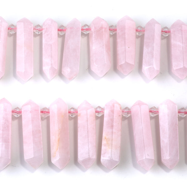 Rose Quartz 12x25-40mm Graduated Top Drilled Points - 15-16 Inch