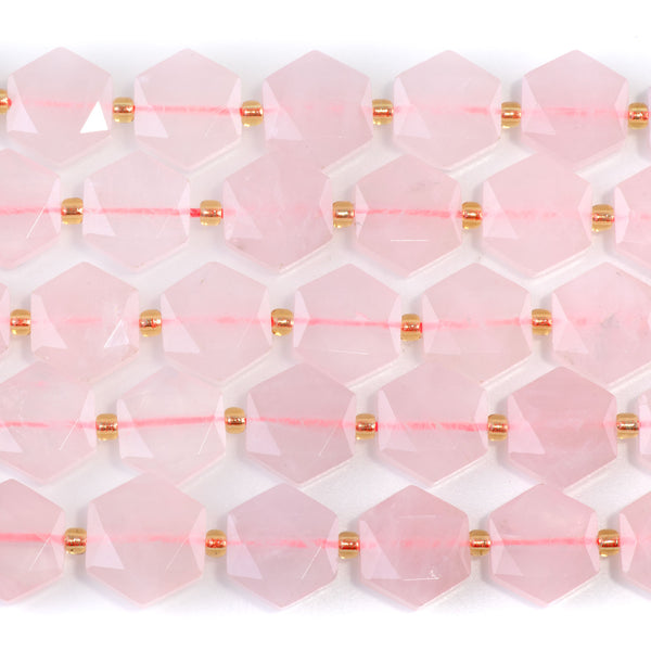Rose Quartz 12x13mm Faceted Hexagon - 15-16 Inch