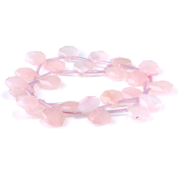 Rose Quartz 13x15mm Faceted Top Drilled Irregular Tear Drop - 15-16 Inch