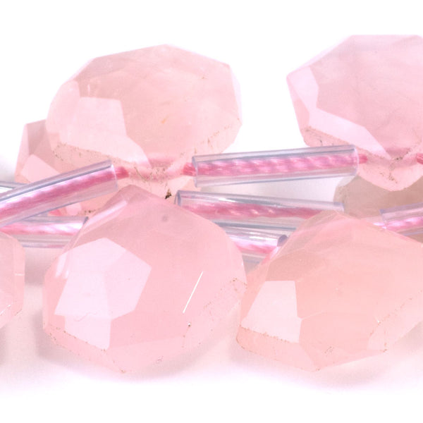 Rose Quartz 13x15mm Faceted Top Drilled Irregular Tear Drop - 15-16 Inch