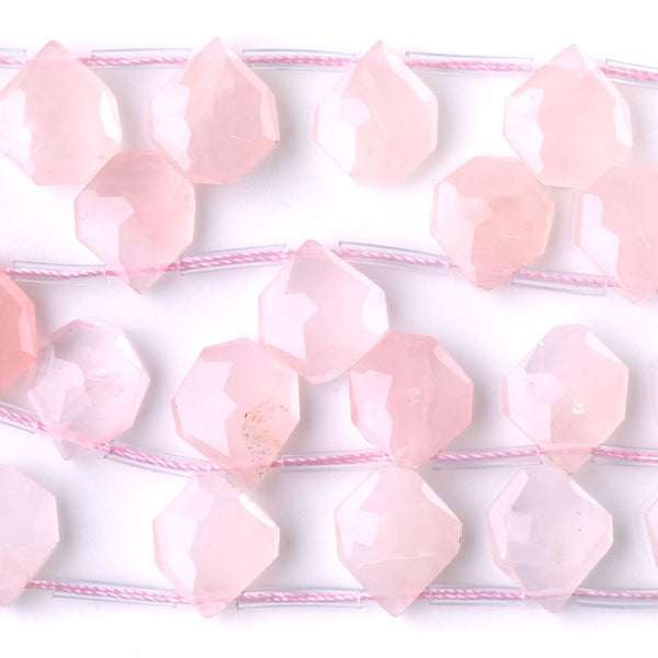 Rose Quartz 13x15mm Faceted Top Drilled Irregular Tear Drop - 15-16 Inch