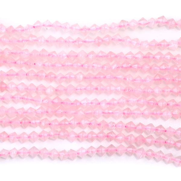 Rose Quartz 4mm Faceted Bicone - 15-16 Inch