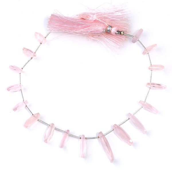 Rose Quartz 6-8x14mm Faceted Rectangle - 9 Inch