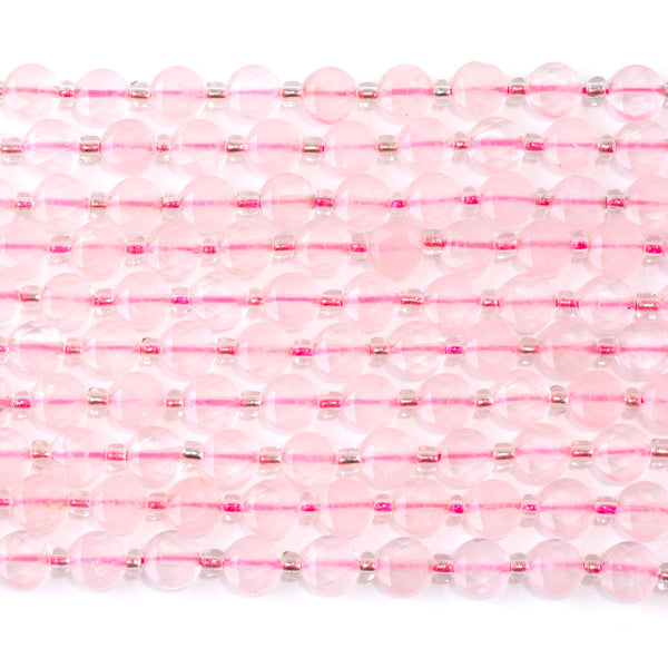 Rose Quartz 6mm Star Cut Coin - 15-16 Inch