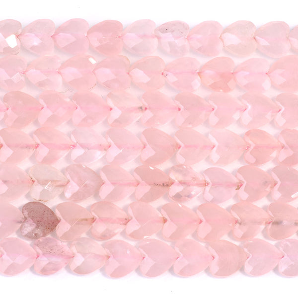 Rose Quartz 8mm Faceted Puff Heart A Grade - 15-16 Inch