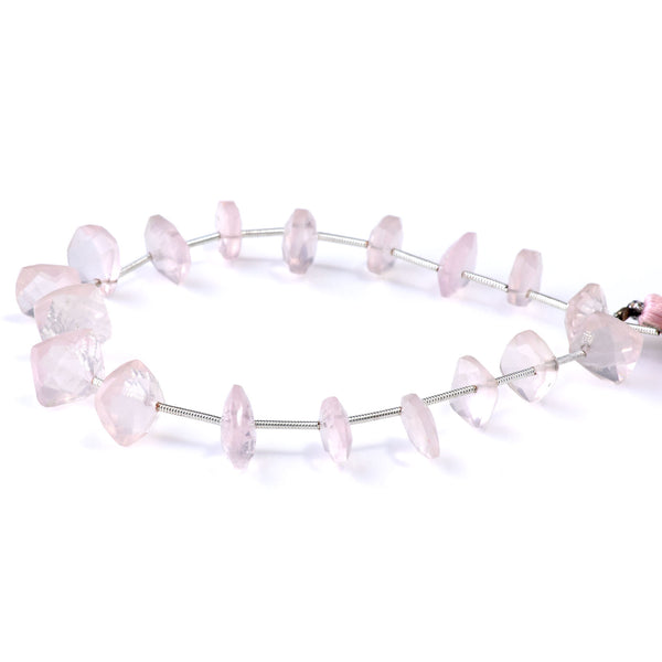 Rose Quartz 9mm Faceted Square Drops - 9 Inch