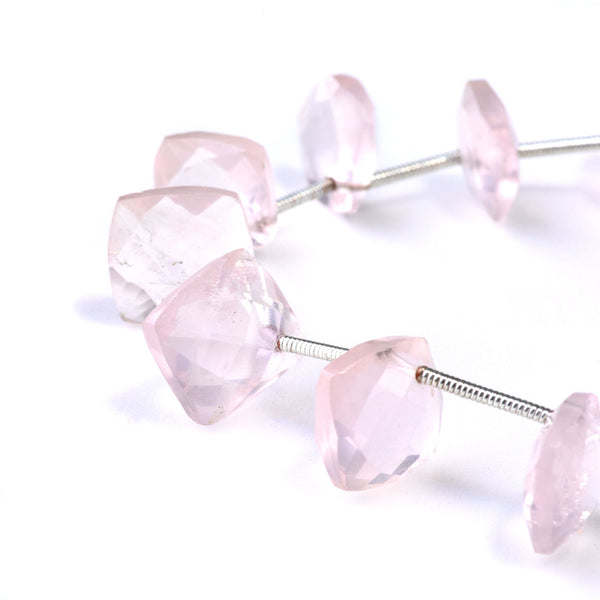 Rose Quartz 9mm Faceted Square Drops - 9 Inch