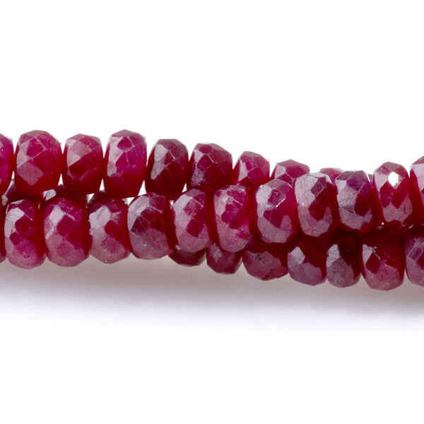 Natural Red Ruby 3-4mm Faceted Rondelle - 15-16 Inch