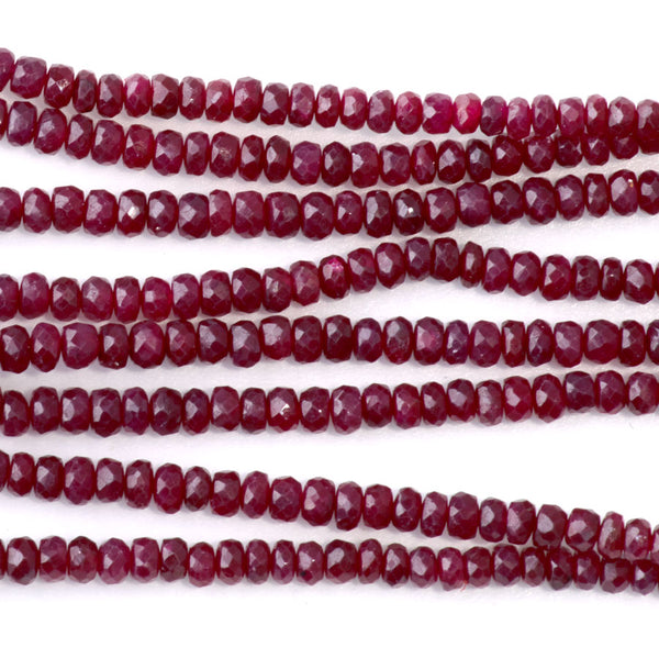 Natural Red Ruby 3-4mm Faceted Rondelle - 15-16 Inch
