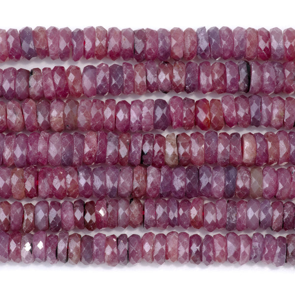 Ruby 3x7mm Faceted Tyre Beads AA Grade - 15-16 Inch