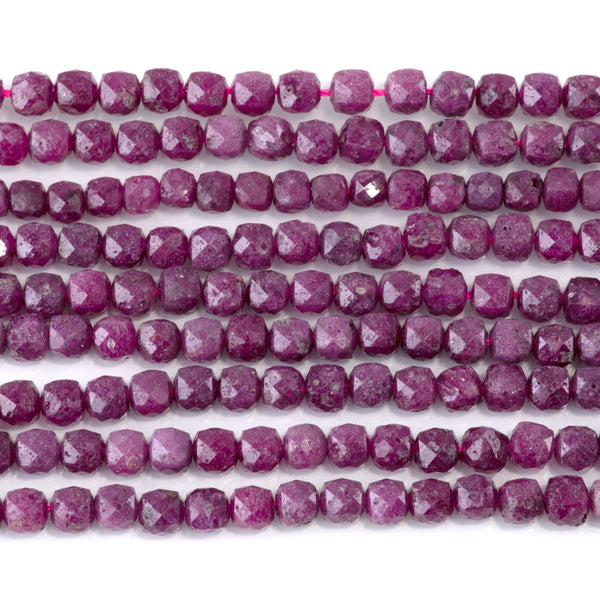 Ruby (Heated) 4mm Faceted Cube - 15-16 Inch