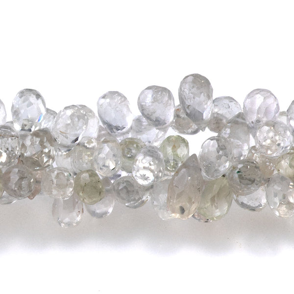 White & Clear Sapphire 3x4-5x4mm  Top Drill Faceted Drop - 15-16 Inch