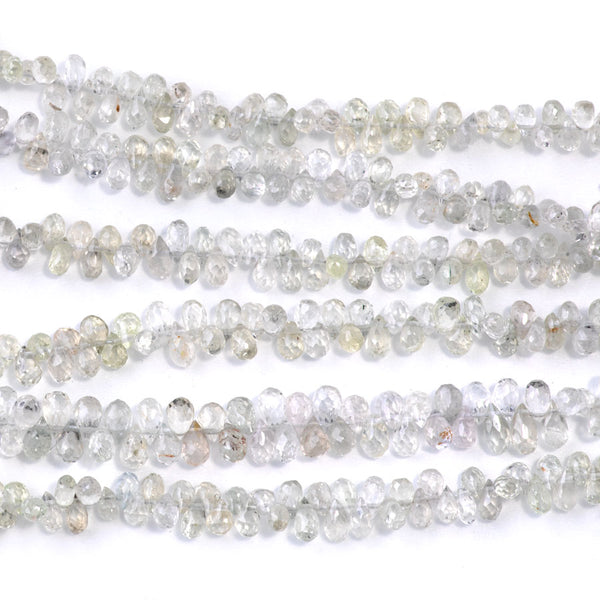 White & Clear Sapphire 3x4-5x4mm  Top Drill Faceted Drop - 15-16 Inch