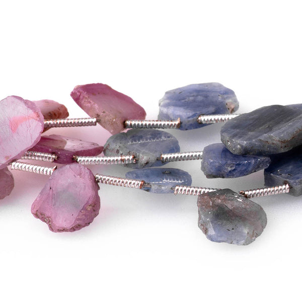Pink & Blue Sapphire 8x10-13x15mm Top Drill Irregular Slice - 8 Inch