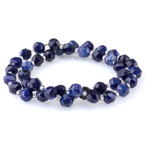 Sodalite 7x8mm Faceted Round Nugget A Grade - 15-16 Inch