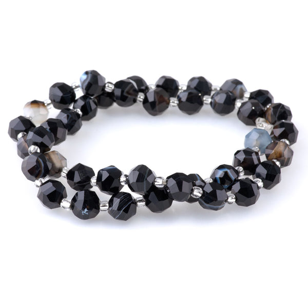 Sardonyx 7x8mm Faceted Round Nugget - 15-16 Inch