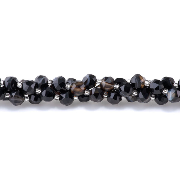 Sardonyx 7x8mm Faceted Round Nugget - 15-16 Inch
