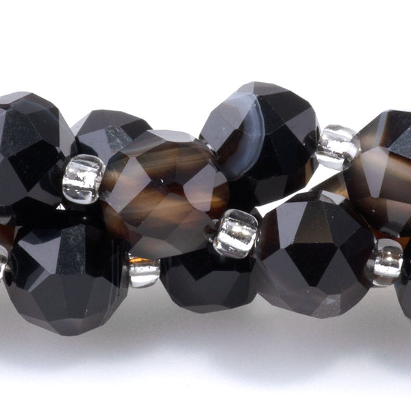 Sardonyx 7x8mm Faceted Round Nugget - 15-16 Inch
