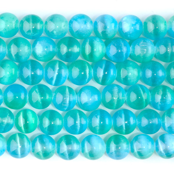 Selenite 10mm Round Green Blue (Dyed) - 15-16 Inch