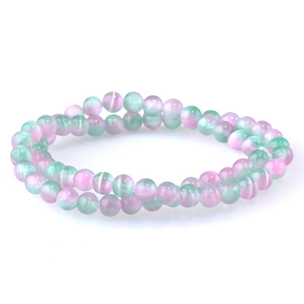Selenite 6mm Round Green Pink (Dyed) - 15-16 Inch