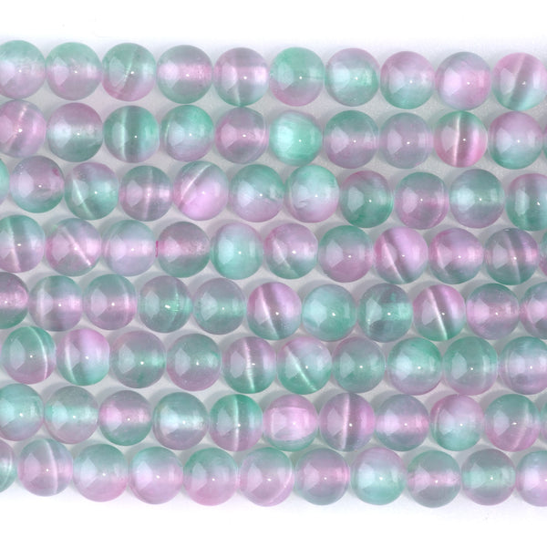 Selenite 6mm Round Green Pink (Dyed) - 15-16 Inch
