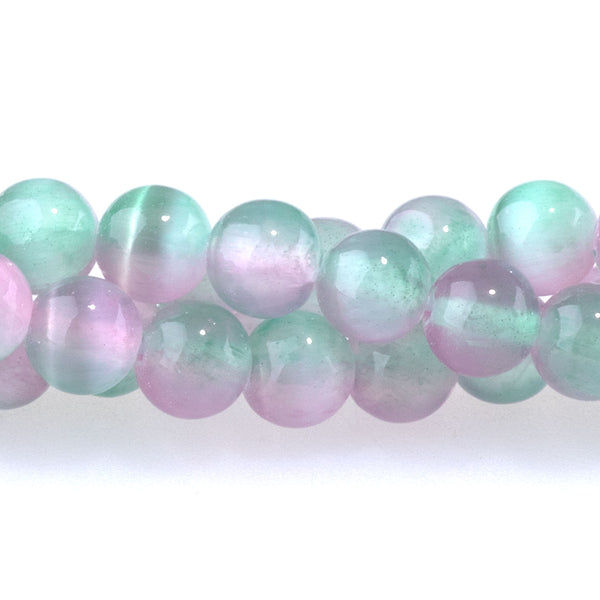 Selenite 6mm Round Green Pink (Dyed) - 15-16 Inch