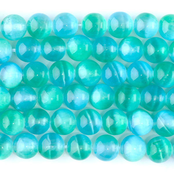Selenite 8mm Round Green Blue (Dyed) - 15-16 Inch