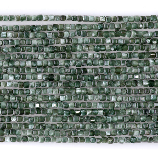 Seraphinite 2.5mm Table Cut Cube AAA Grade Bead - 15-16 Inch